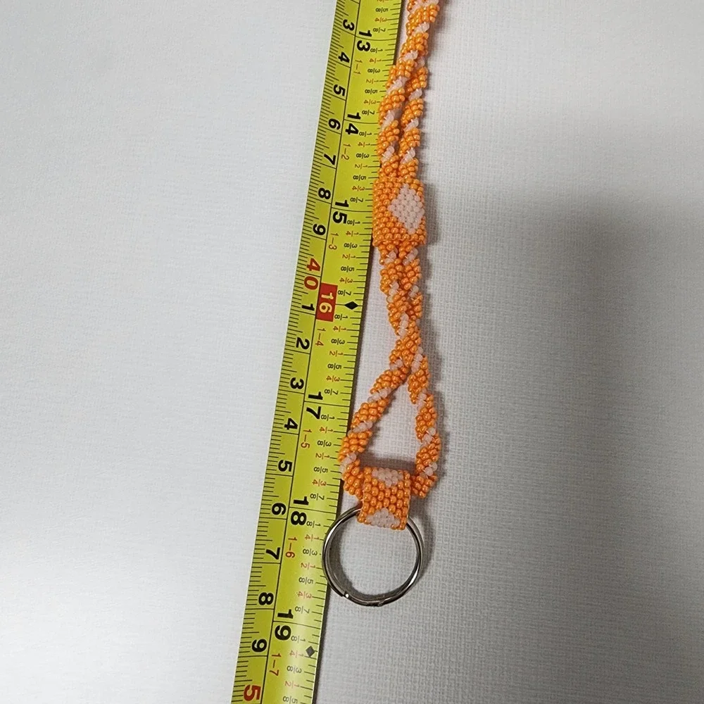Beaded Lanyard ID Badge Holder Necklace Orange & White 36